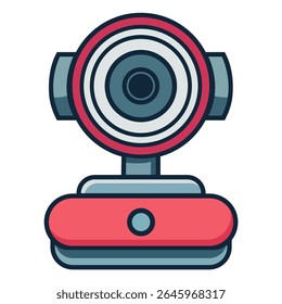red web camera technology communication flat color vector illustration template design