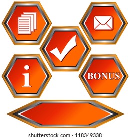 Red web icons set on a white background