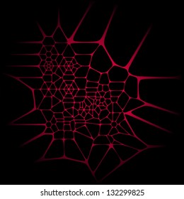 Red web on black background. Abstract fractal net in red colour on dark.