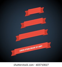 Red web ribbon banners set on dark background. Design vector illustration