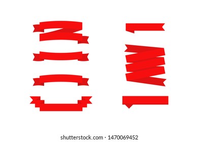 Red web ribbons set on white background. Vector in flat design.