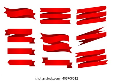 Red Web Ribbons Set, Vector Illustration