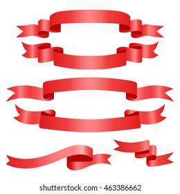 Red Web Ribbons Set, Vector Illustration