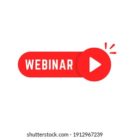 red webinar bubble with play button. flat cartoon style trend modern web cast logotype graphic ui design element isolated on white background. concept of e-learning lesson or internet event marketing