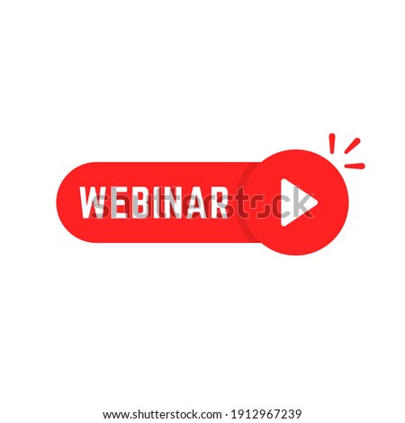 red webinar bubble with play button. flat cartoon style trend modern web cast logotype graphic ui design element isolated on white background. concept of e-learning lesson or internet event marketing