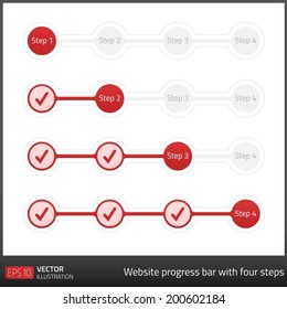 Red website progress bar with four steps in vector format