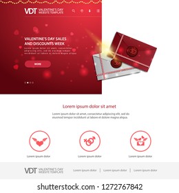 Red website template with Valentine's Day design with love letters