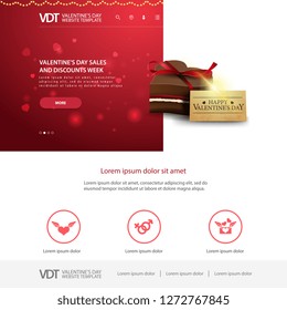 Red website template with Valentine's Day design with chocolate candy