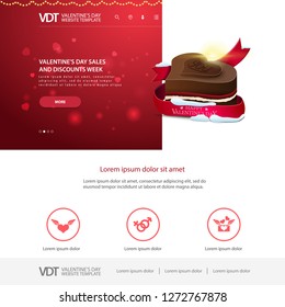 Red website template with Valentine's Day design with chocolate candy