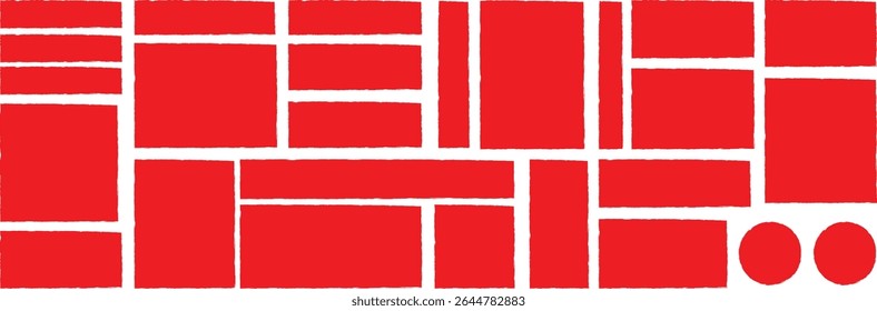 Red website wireframe layout with rectangles and circles isolated on white background