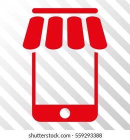 Red Webstore interface toolbar icon. Vector pictogram style is a flat symbol on diagonally hatched transparent background.