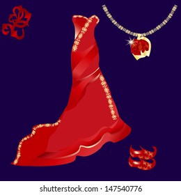 red wedding dress and ruby necklace