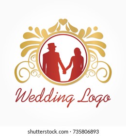 red wedding logo vector with golden frame