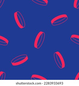 Red Wedding ring icon isolated seamless pattern on blue background. Bride and groom jewelry sign. Marriage symbol. Diamond ring.  Vector
