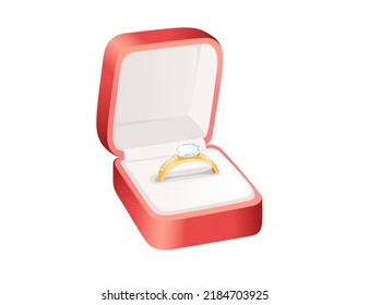 Red wedding square shape box with golden ring vector illustration isolated on white background