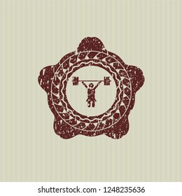 Red weightlifter girl icon inside distressed grunge seal
