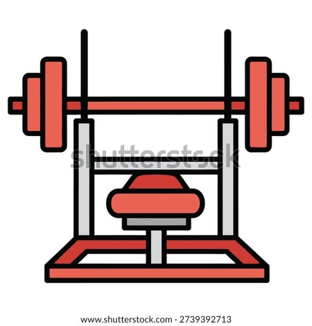 Red weightlifting bench press machine for strength training exercises fitness equipment icon