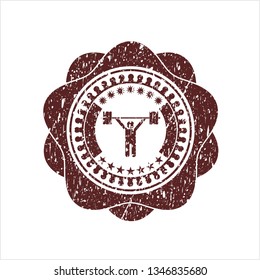 Red weightlifting icon inside grunge stamp