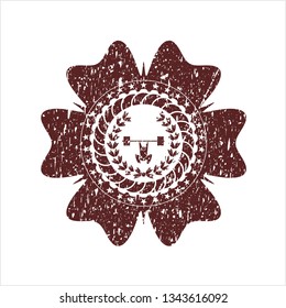 Red weightlifting inside of crown icon inside distress rubber grunge stamp