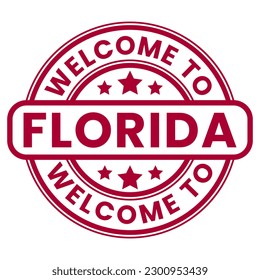 Red Welcome To Florida Sign, Stamp, Sticker with Stars vector illustration