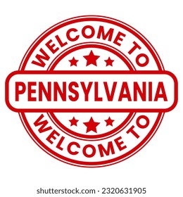 Red Welcome To Pennsylvania Sign, Stamp, Sticker with Stars vector illustration