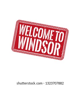 red welcome to windsor isolated square rubber stamp tag