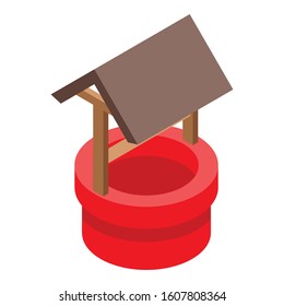Red well with a canopy icon. Isometric of red well with a canopy vector icon for web design isolated on white background