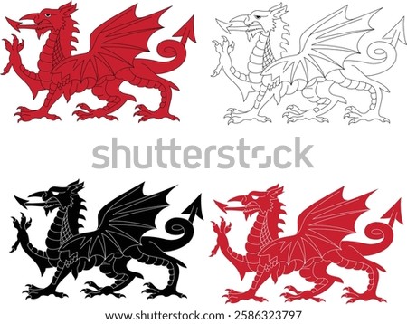 Red welsh dragon. Red dragon graphic sign. Welsh Pride. Dragon of wales. 