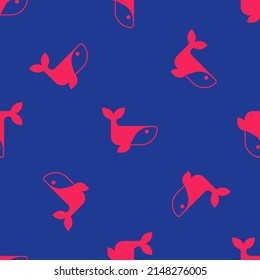 Red Whale icon isolated seamless pattern on blue background.  Vector