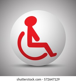 Red Wheel Chair icon on white sphere