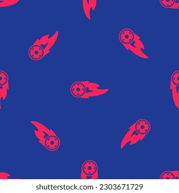 Rotes Rad in Flammen Symbol einzeln auf blauem Hintergrund. Brennrad.  Vektorgrafik