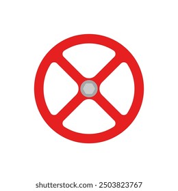 Red wheel gate valve icon. Vector illustration.