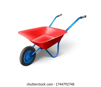 red wheelbarrow for gardening and construction. Garden cart in a flat style