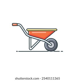 Red wheelbarrow icon. Gardening tool, manual cart,  symbolizing hard work and productivity.  Perfect for construction or farm themes.