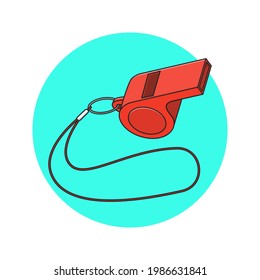 Red whistle illustration design with hanging rope. Isolated object designs. Suitable for landing pages, stickers, icons, banners, book covers, etc.