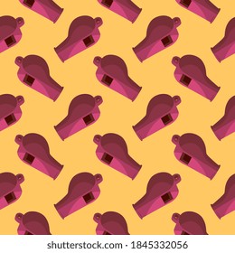 Red whistle ,seamless pattern on yellow background.