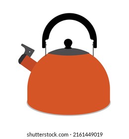 A red whistling kettle with black plastic handle isolated on white background. EPS 10 vector graphic illustration