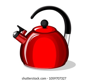 Red  whistling  kettle isolated on white background