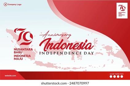 Red White 79th Independence day of Indonesia greeting template with 79 logo and indonesia map illustration. Dirgahayu 79 Republik Indonesia 2024. 