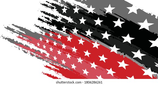 Red white abstract background with brushes flag and stars. Vector illustration for modern keynote presentation background, brochure design, website slider, landing page, annual report, company profile