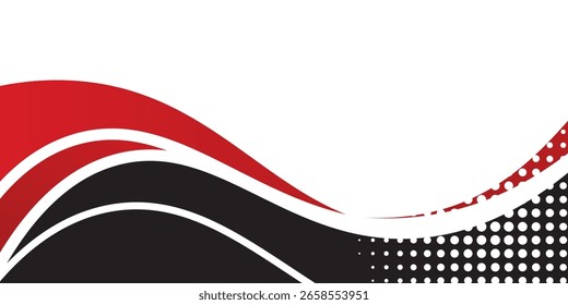 A red and white abstract background with curved lines and a gradient effect.
