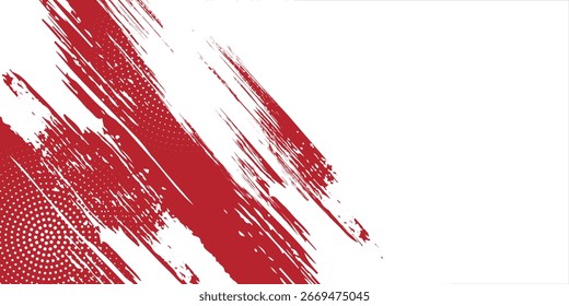 Fundo abstrato vermelho e branco com faixas diagonais e padrões de pontos de meio-tom.