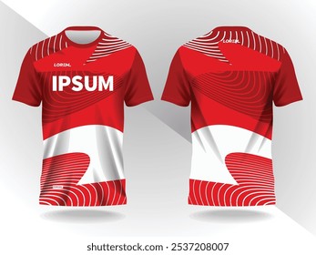 red white abstract background and pattern for sport jersey design and mockup. front and back view template