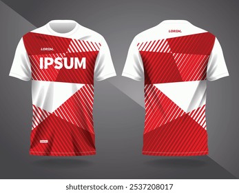 red white abstract background and pattern for sport jersey design and mockup. front and back view template