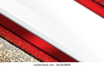 Red and white abstract background vector, Modern shape concept with silver effect.