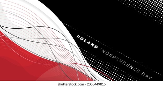 Red and white abstract design with black background. Poland Independence day design. Good template for Poland National event design.