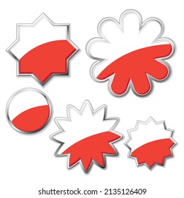 Red and white abstract flag of Poland. Set of tags  isolated on white background.  Vector illustration.