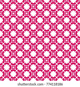 Red and white abstract floral seamless pattern in oriental style. Vector texture with flower shapes, geometric figures, grid, mesh. Elegant festive background. Repeat design for decor, fabric, cloth