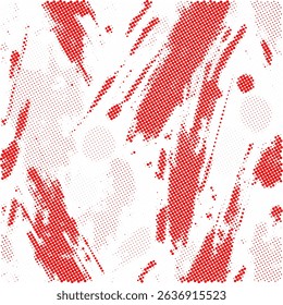 Red and White Abstract Halftone Splatter Grunge Pattern Background for Energetic and Bold Designs