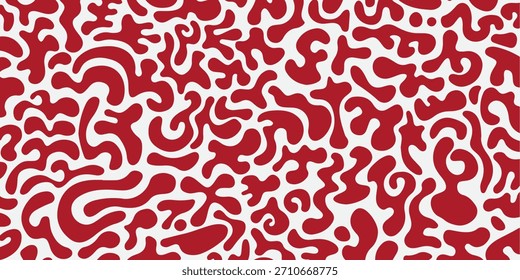 Red and White Abstract Liquid Flow Seamless Pattern Background. Organic Amoeba Style Fluid Shape Design. Modern Groovy Wavy Print for Fabric